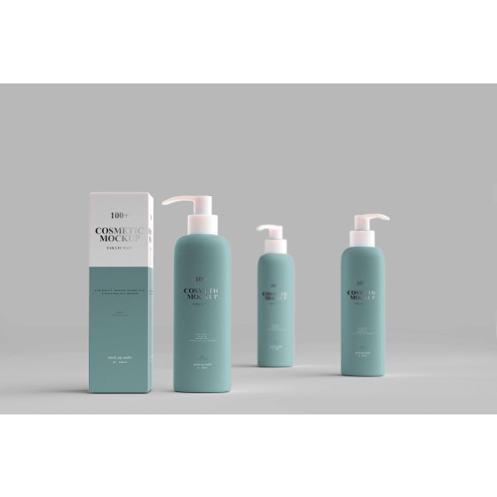 Press Pump Bottle & Packaging PSD Mockup Template for Toiletry Series